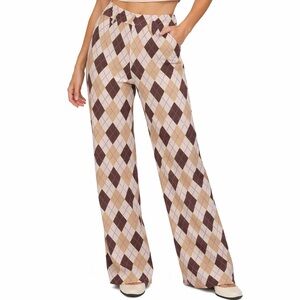 Urban Outfitters Argyle Pants Brown Tan Retro Y2K Wide Leg Trouser Size M